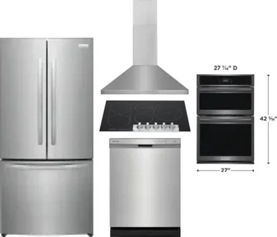 5 Piece Package Includes Refrigerator, Cooktop, Wall Oven, Hood And Dishwasher