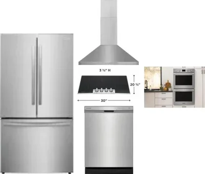 5 Piece Package Includes Refrigerator, Cooktop, Wall Oven, Hood And Dishwasher