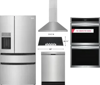 5 Piece Package Includes Refrigerator, Cooktop, Wall Oven, Hood And Dishwasher