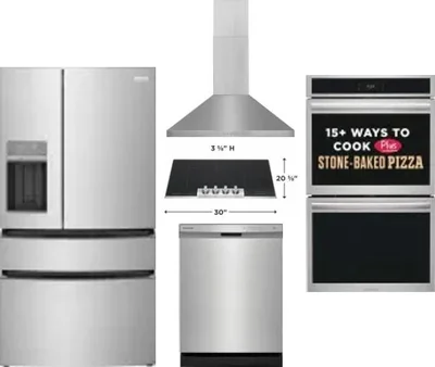 5 Piece Package Includes Refrigerator, Cooktop, Wall Oven, Hood And Dishwasher