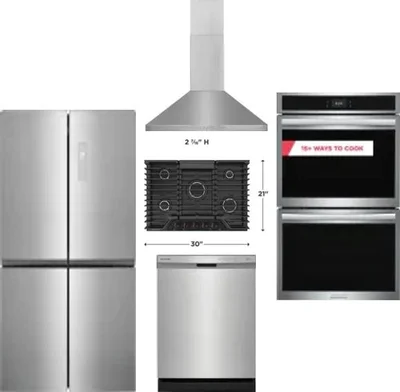 5 Piece Package Includes Refrigerator, Cooktop, Wall Oven, Hood And Dishwasher