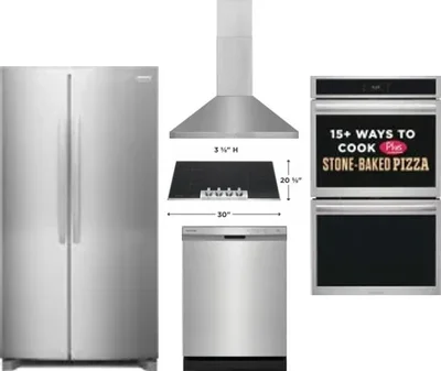 5 Piece Package Includes Refrigerator, Cooktop, Wall Oven, Hood And Dishwasher