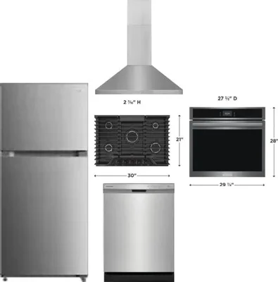 5 Piece Package Includes Refrigerator, Cooktop, Wall Oven, Hood And Dishwasher