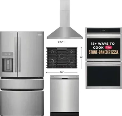5 Piece Package Includes Refrigerator, Cooktop, Wall Oven, Hood And Dishwasher