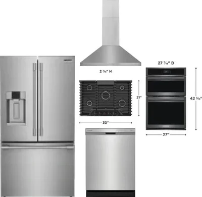 5 Piece Package Includes Refrigerator, Cooktop, Wall Oven, Hood And Dishwasher