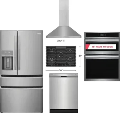 5 Piece Package Includes Refrigerator, Cooktop, Wall Oven, Hood And Dishwasher