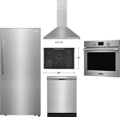 5 Piece Package Includes Refrigerator, Cooktop, Wall Oven, Hood And Dishwasher