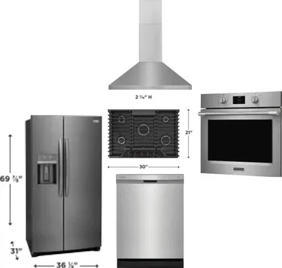 5 Piece Package Includes Refrigerator, Cooktop, Wall Oven, Hood And Dishwasher