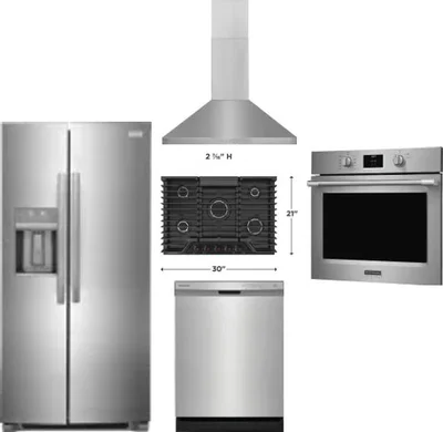 5 Piece Package Includes Refrigerator, Cooktop, Wall Oven, Hood And Dishwasher