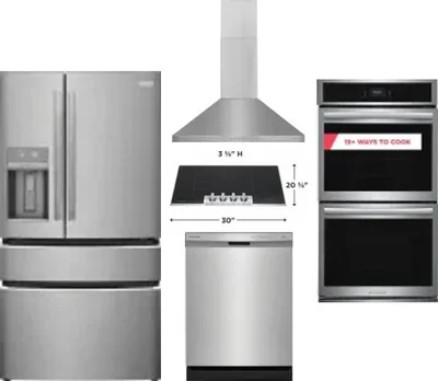 5 Piece Package Includes Refrigerator, Cooktop, Wall Oven, Hood And Dishwasher
