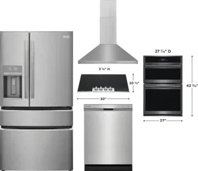 5 Piece Package Includes Refrigerator, Cooktop, Wall Oven, Hood And Dishwasher