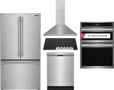 5 Piece Package Includes Refrigerator, Cooktop, Wall Oven, Hood And Dishwasher