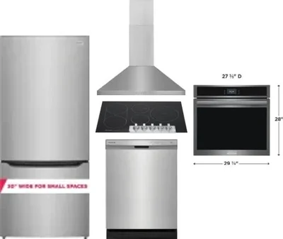 5 Piece Package Includes Refrigerator, Cooktop, Wall Oven, Hood And Dishwasher
