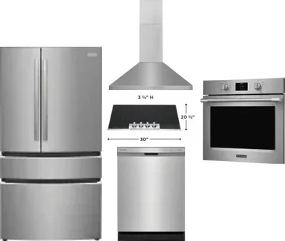 5 Piece Package Includes Refrigerator, Cooktop, Wall Oven, Hood And Dishwasher