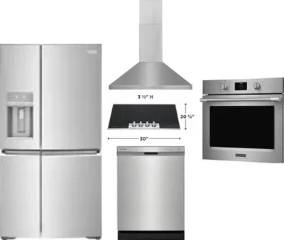 5 Piece Package Includes Refrigerator, Cooktop, Wall Oven, Hood And Dishwasher