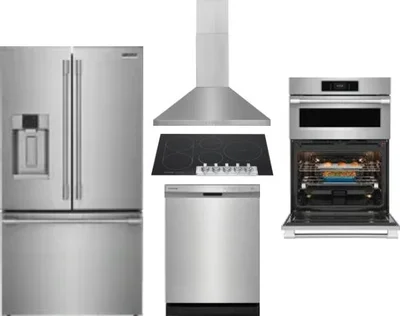5 Piece Package Includes Refrigerator, Cooktop, Wall Oven, Hood And Dishwasher