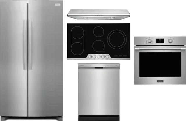 5 Piece Package Includes Refrigerator, Cooktop, Wall Oven, Hood And Dishwasher