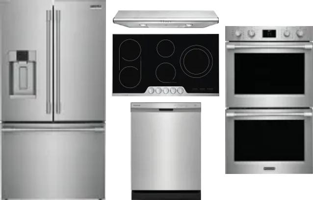 5 Piece Package Includes Refrigerator, Cooktop, Wall Oven, Hood And Dishwasher