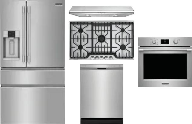 5 Piece Package Includes Refrigerator, Cooktop, Wall Oven, Hood And Dishwasher