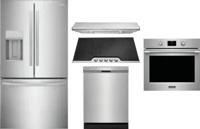5 Piece Package Includes Refrigerator, Cooktop, Wall Oven, Hood And Dishwasher