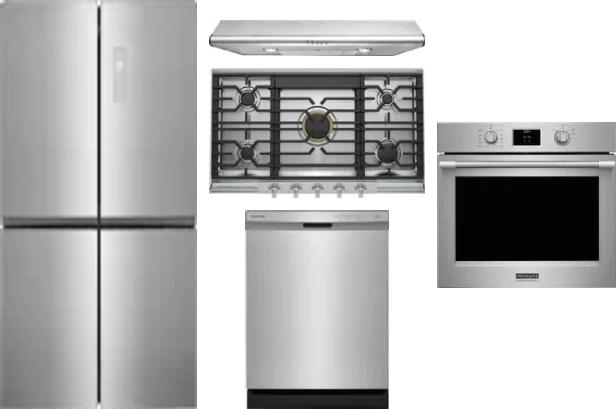 5 Piece Package Includes Refrigerator, Cooktop, Wall Oven, Hood And Dishwasher
