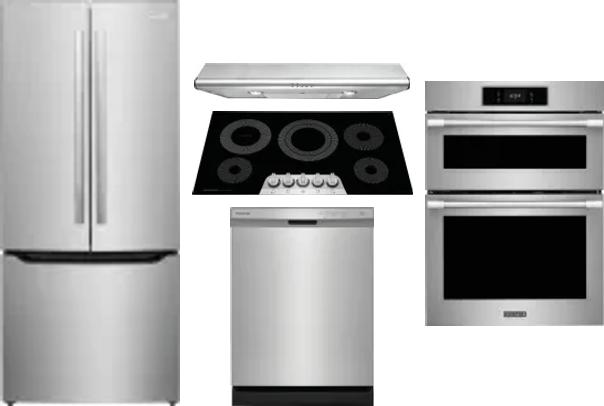 5 Piece Package Includes Refrigerator, Cooktop, Wall Oven, Hood And Dishwasher