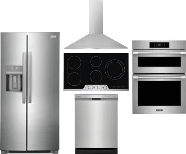 5 Piece Package Includes Refrigerator, Cooktop, Wall Oven, Hood And Dishwasher