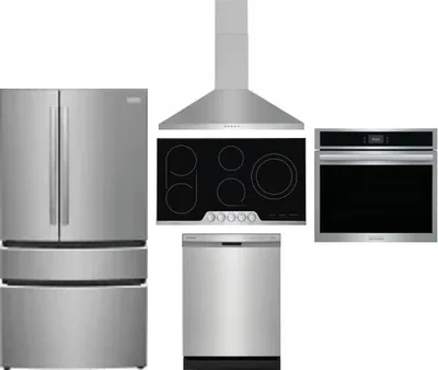 5 Piece Package Includes Refrigerator, Cooktop, Wall Oven, Hood And Dishwasher