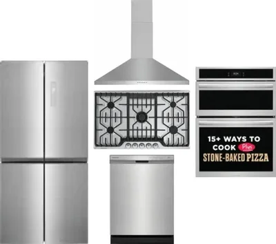 5 Piece Package Includes Refrigerator, Cooktop, Wall Oven, Hood And Dishwasher