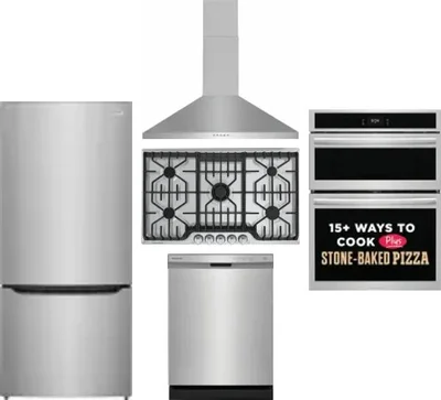 5 Piece Package Includes Refrigerator, Cooktop, Wall Oven, Hood And Dishwasher