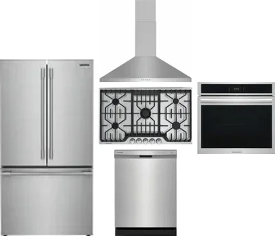 5 Piece Package Includes Refrigerator, Cooktop, Wall Oven, Hood And Dishwasher
