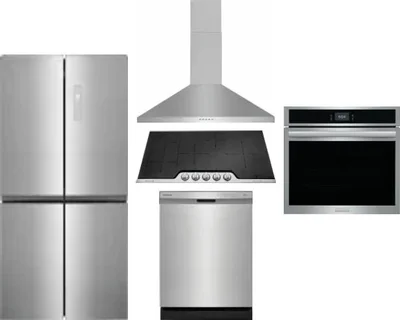 5 Piece Package Includes Refrigerator, Cooktop, Wall Oven, Hood And Dishwasher