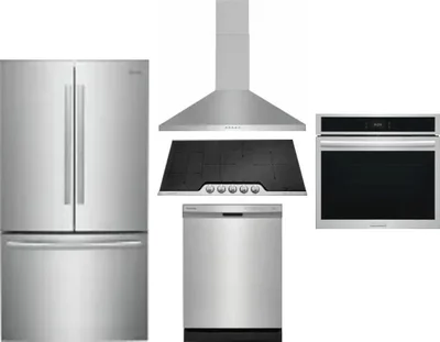 5 Piece Package Includes Refrigerator, Cooktop, Wall Oven, Hood And Dishwasher