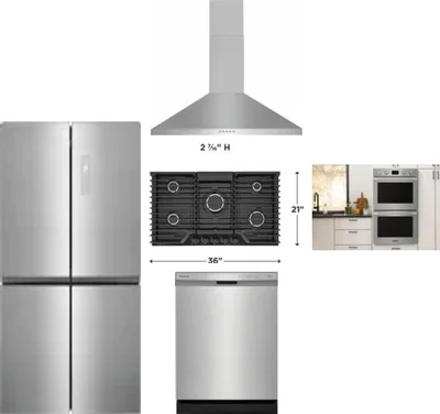5 Piece Package Includes Refrigerator, Cooktop, Wall Oven, Hood And Dishwasher