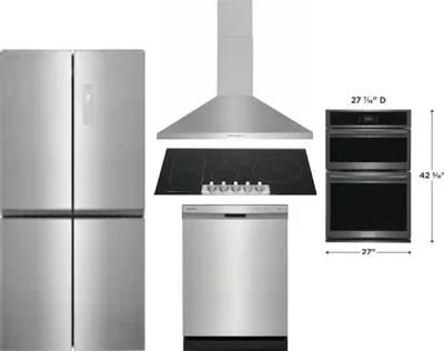 5 Piece Package Includes Refrigerator, Cooktop, Wall Oven, Hood And Dishwasher