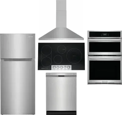5 Piece Package Includes Refrigerator, Cooktop, Wall Oven, Hood And Dishwasher