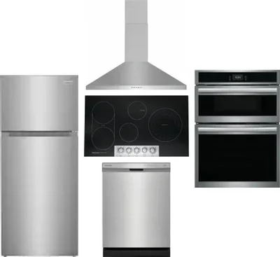 5 Piece Package Includes Refrigerator, Cooktop, Wall Oven, Hood And Dishwasher