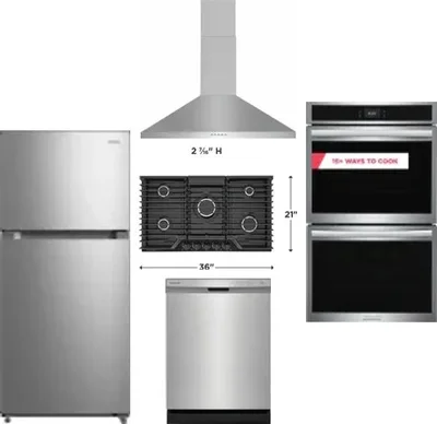 5 Piece Package Includes Refrigerator, Cooktop, Wall Oven, Hood And Dishwasher