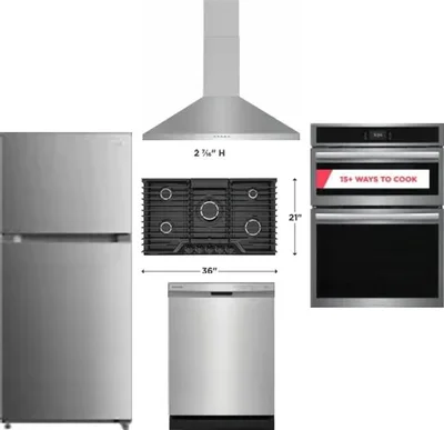 5 Piece Package Includes Refrigerator, Cooktop, Wall Oven, Hood And Dishwasher