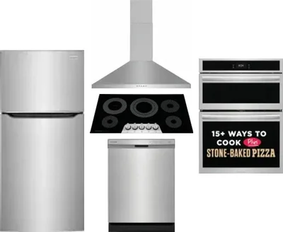 5 Piece Package Includes Refrigerator, Cooktop, Wall Oven, Hood And Dishwasher