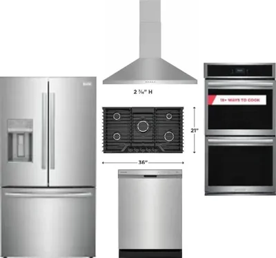 5 Piece Package Includes Refrigerator, Cooktop, Wall Oven, Hood And Dishwasher