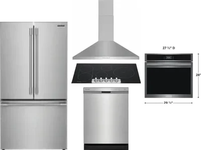5 Piece Package Includes Refrigerator, Cooktop, Wall Oven, Hood And Dishwasher