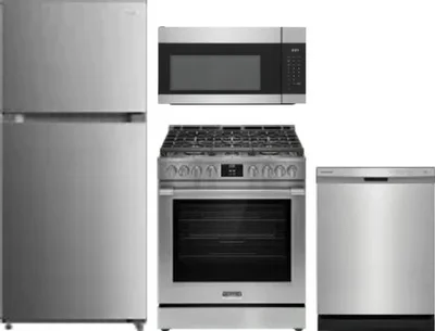 4 Piece Package Includes Refrigerator, Range, Microwave And Dishwasher