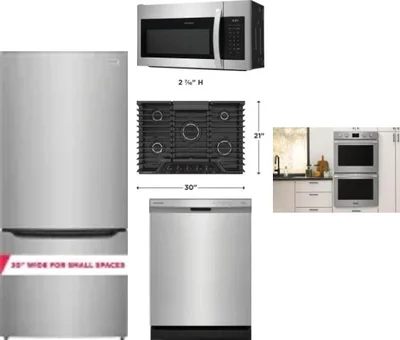 5 Piece Package Includes Refrigerator, Cooktop, Wall Oven, Microwave And Dishwasher