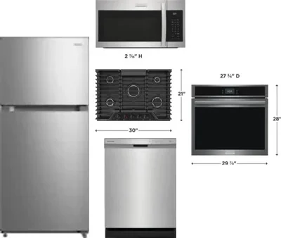 5 Piece Package Includes Refrigerator, Cooktop, Wall Oven, Microwave And Dishwasher