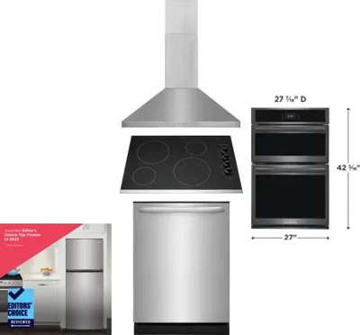 5 Piece Package Includes Refrigerator, Cooktop, Wall Oven, Hood And Dishwasher