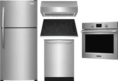 5 Piece Package Includes Refrigerator, Cooktop, Wall Oven, Hood And Dishwasher