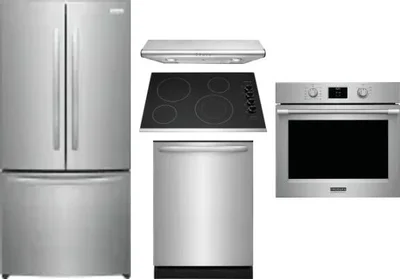 5 Piece Package Includes Refrigerator, Cooktop, Wall Oven, Hood And Dishwasher