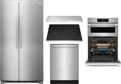5 Piece Package Includes Refrigerator, Cooktop, Wall Oven, Hood And Dishwasher