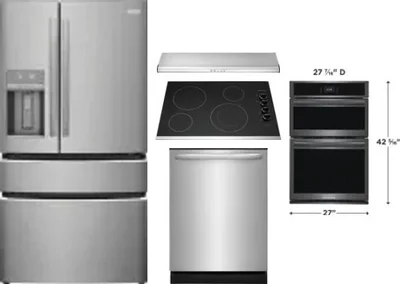 5 Piece Package Includes Refrigerator, Cooktop, Wall Oven, Hood And Dishwasher